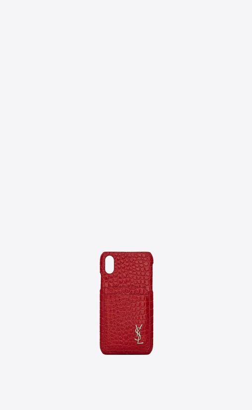 Monogram iphone 10 case in crocodile embossed shiny leather